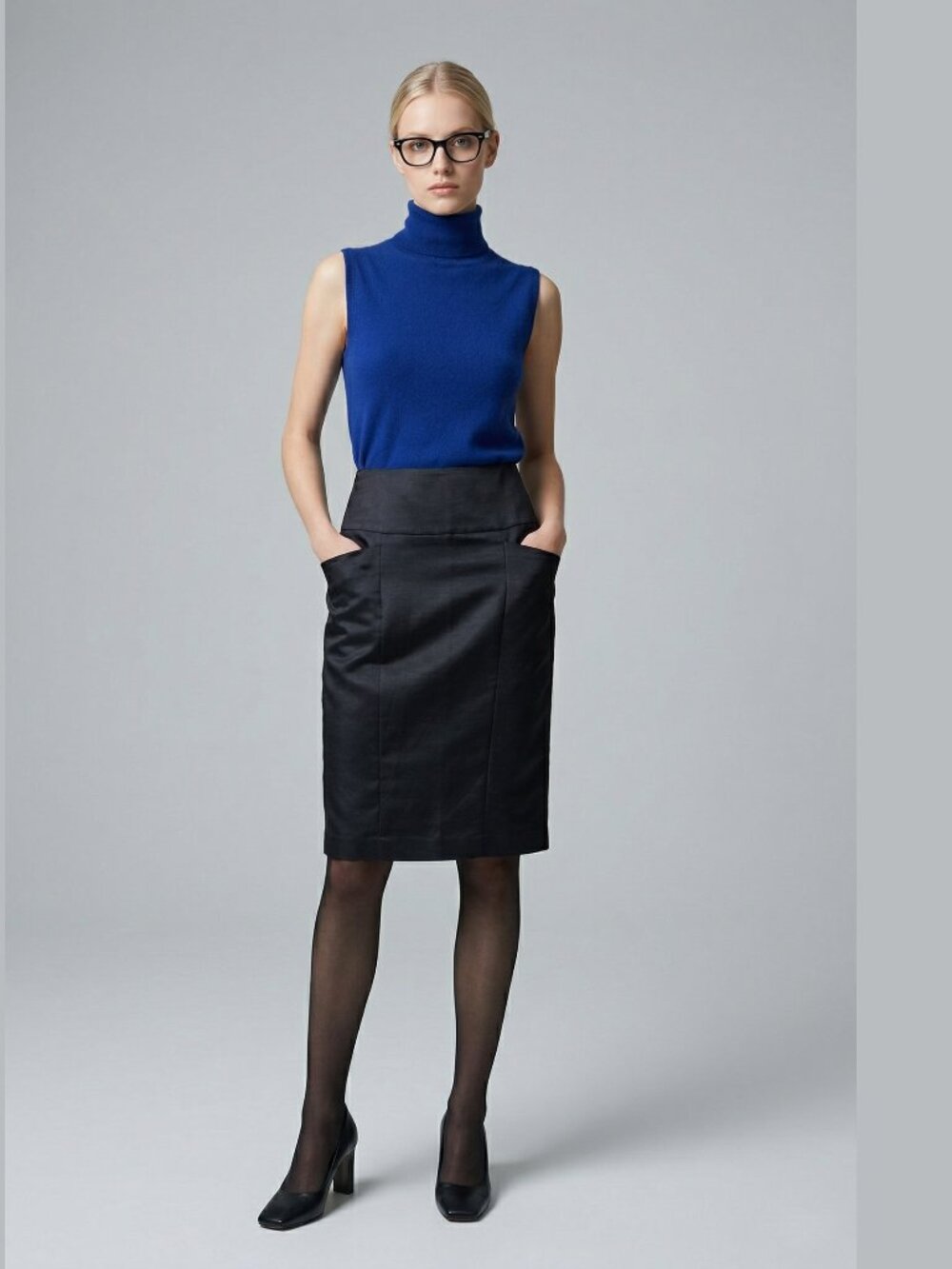 NWT 10 Silk Cotton Office Black Pencil Skirt Lined Minimalist Classic